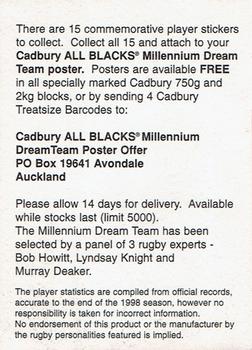 1999 Cadbury Millennium Dream Team #8 Zinzan Brooke Back